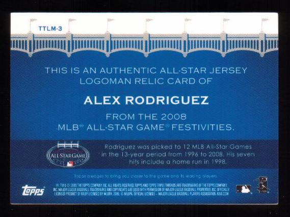 2009 Alex Rodriguez Topps Triple Threads Mlb Logo 1 of 1 Back 2009 Alex Rodriguez Topps Triple Threads Mlb Logo 1 of 1 Back