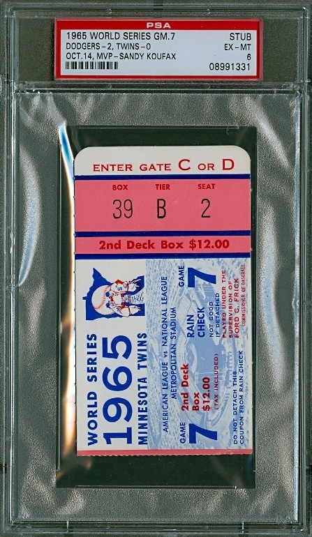1965 World Series ticket graded by PSA 1965 World Series ticket graded by PSA