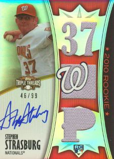 2010 Topps Triple Threads Autographed Jersey Stephen Strasburg (/99) 2010 Topps Triple Threads Autographed Jersey Stephen Strasburg 99 Image