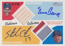 03 2012 Topps Heritage Baseball Clubhouse Collection Autographed Dual Relic Ernie Banks and Starlin Castro 260x182 Image