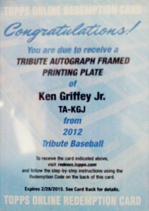 2012 Topps Tribute 03 Ken Griffey Jr Autographed Framed Printing Plate 2012 Topps Tribute 03 Ken Griffey Jr Autographed Framed Printing Plate 212x300 Image