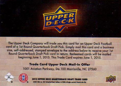 2012 Upper Deck Football Quarterback Trade Card Back 2012 Upper Deck Football Trade Card Back Image