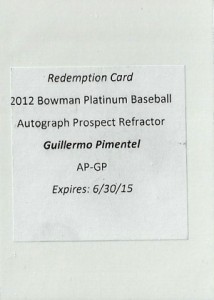 2012 Bowman Platinum Prospect Autographs Guillermo Pimentel Redemption 214x300 Image
