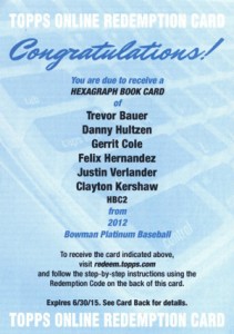 2012 Bowman Platinum Baseball Hexagraph Redemption 211x300 Image