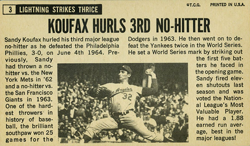 1964 Topps Giants 3 Sandy Koufax Back Image